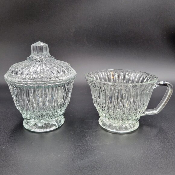 Vintage Cream And Sugar Set Clear Glass Serving Kitchen Read - Picture 1 of 9